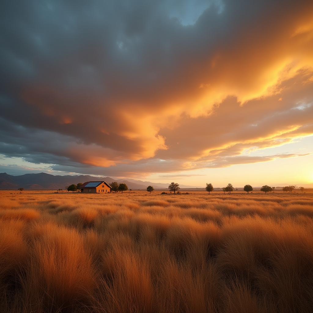 Paisaje rural de la Patagonia con campo abierto y cielo despejado
