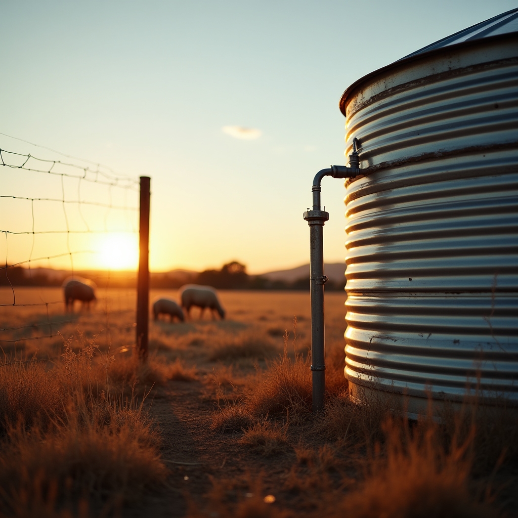 Tanque australiano de agua siendo llenado en una chacra rural